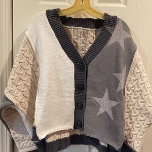 POL v-neck cardigan sweater with cable knit and stars, New, never worn, size S